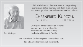 Anzeige von Ehrenfried Kupczyk von MGO