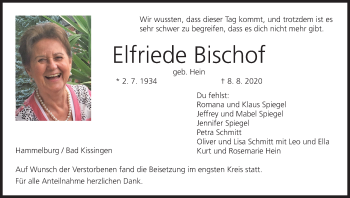 Anzeige von Elfriede Bischof von MGO