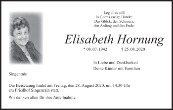 Anzeige von Elisabeth Hornung von MGO