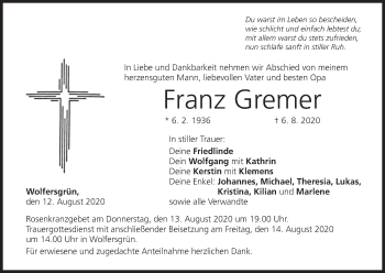 Anzeige von Franz Gremer von MGO