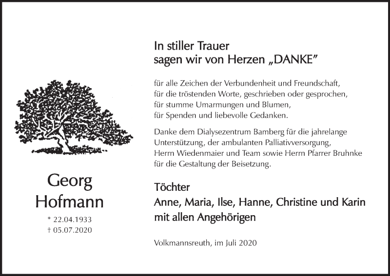  Traueranzeige für Georg Hofmann vom 03.08.2020 aus MGO
