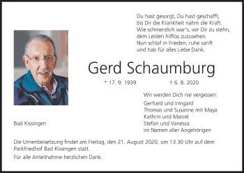 Anzeige von Gerd Schaumburg von MGO
