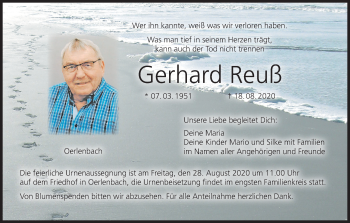 Anzeige von Gerhard Reuß von MGO