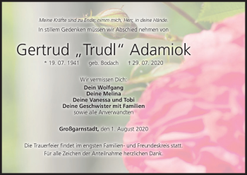 Anzeige von Gertrud Adamiok von MGO
