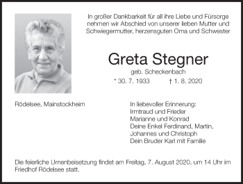 Anzeige von Greta Stegner von MGO