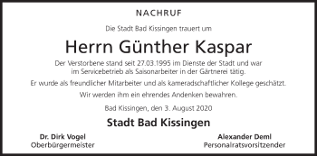 Anzeige von Günther Kaspar von MGO
