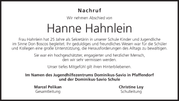Anzeige von Hanne Hahnlein von MGO