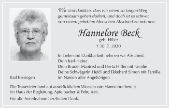 Anzeige von Hannelore Beck von MGO