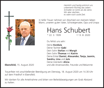 Anzeige von Hans Schubert von MGO