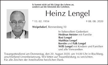 Anzeige von Heinz Lengel von MGO