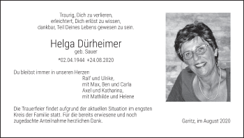 Anzeige von Helga Dürheimer von MGO