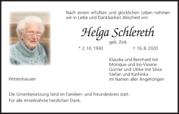 Anzeige von Helga Schlereth von MGO