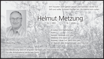 Anzeige von Helmut Metzung von MGO