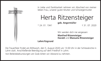 Anzeige von Herta Ritzensteiger von MGO