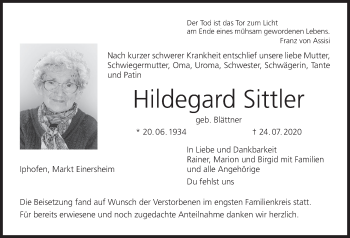 Anzeige von Hildegard Sittler von MGO