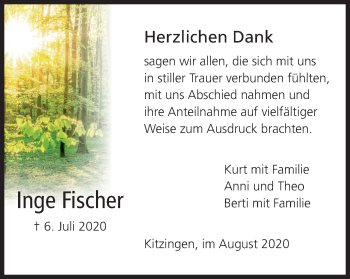 Anzeige von Inge Fischer von MGO