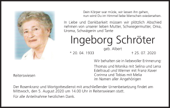 Anzeige von Ingeborg Schröter von MGO