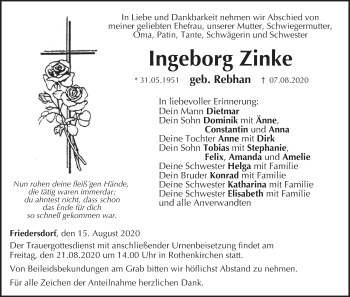 Anzeige von Ingeborg Zinke von MGO