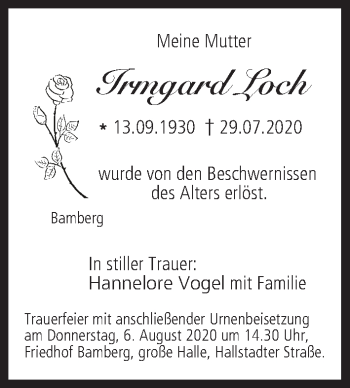 Anzeige von Irmgard Loch von MGO