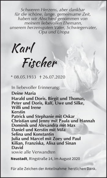 Anzeige von Karl Fischer von MGO