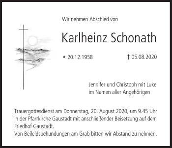 Anzeige von Karlheinz Schonath von MGO