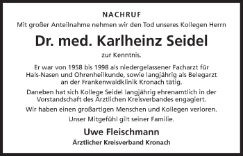 Anzeige von Karlheinz Seidel von MGO