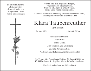 Anzeige von Klara Taubenreuther von MGO