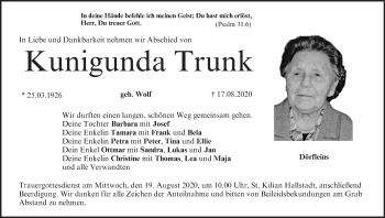 Anzeige von Kunigunda Trunk von MGO