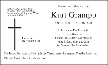 Anzeige von Kurt Grampp von MGO