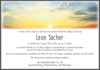 Anzeige von Leon Sacher von MGO