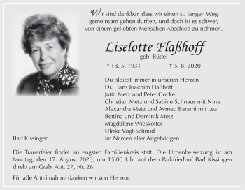 Anzeige von Liselotte Flaßhoff von MGO