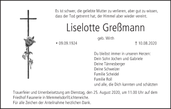 Anzeige von Liselotte Greßmann von MGO
