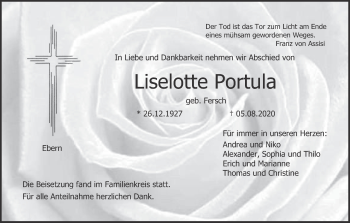 Anzeige von Liselotte Portula von MGO