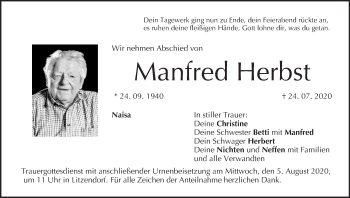 Anzeige von Manfred Herbst von MGO