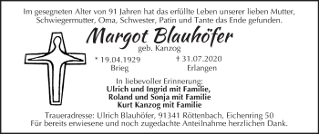 Anzeige von Margot Blauhöfer von MGO