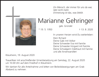 Anzeige von Marianne Gehringer von MGO