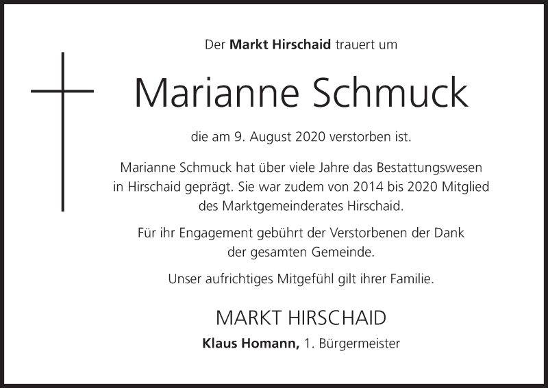  Traueranzeige für Marianne Schmuck vom 15.08.2020 aus MGO