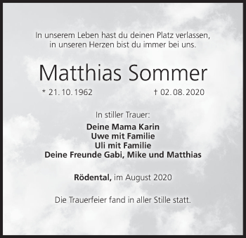 Anzeige von Matthias Sommer von MGO