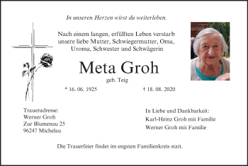 Anzeige von Meta Groh von MGO