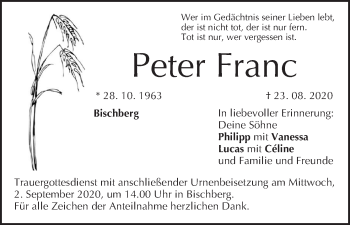 Anzeige von Peter Franc von MGO