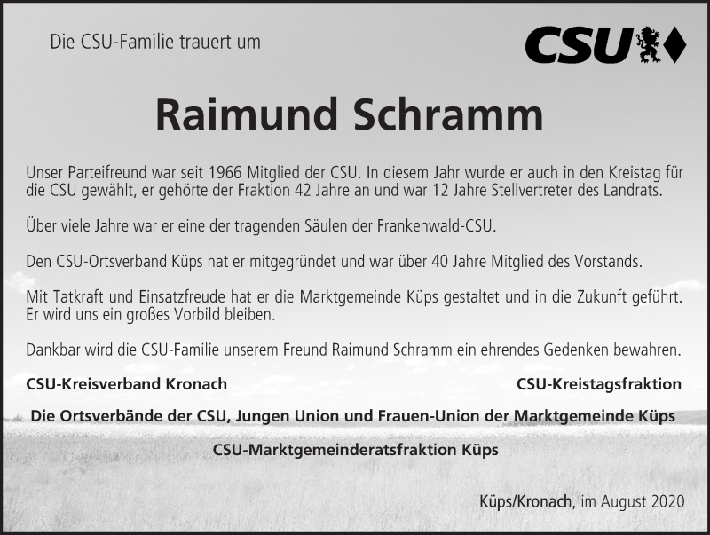  Traueranzeige für Raimund Schramm vom 10.08.2020 aus MGO
