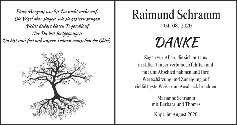  Traueranzeige für Raimund Schramm vom 29.08.2020 aus MGO