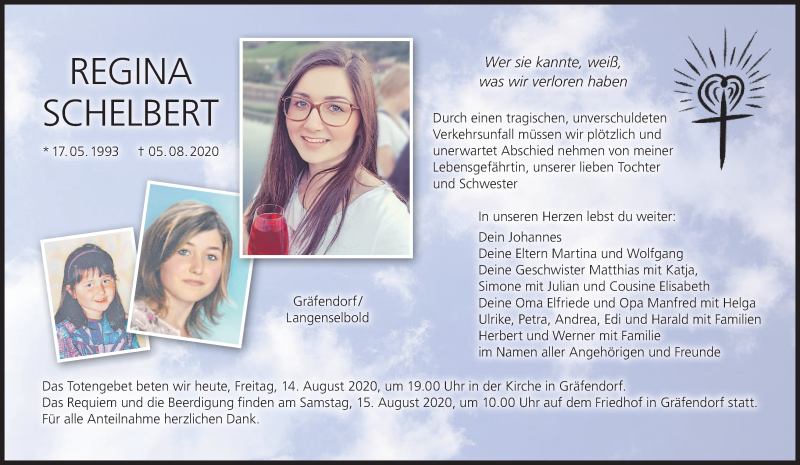  Traueranzeige für Regina Schelbert vom 14.08.2020 aus MGO