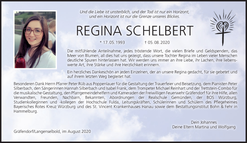  Traueranzeige für Regina Schelbert vom 22.08.2020 aus MGO