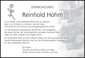 Anzeige von Reinhold Hohm von MGO