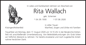 Anzeige von Rita Wallach von MGO