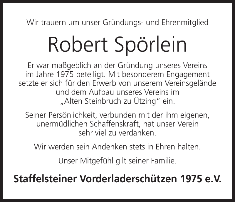  Traueranzeige für Robert Spörlein vom 28.08.2020 aus MGO