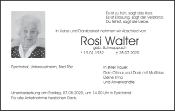 Anzeige von Rosi Walter von MGO