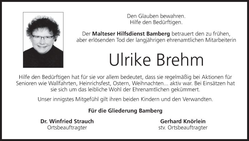  Traueranzeige für Ulrike Brehm vom 08.08.2020 aus MGO