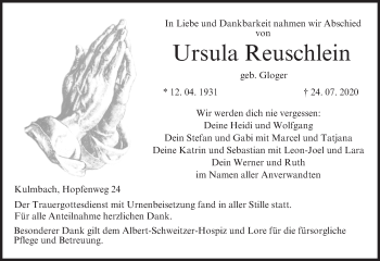 Anzeige von Ursula Reuschlein von MGO